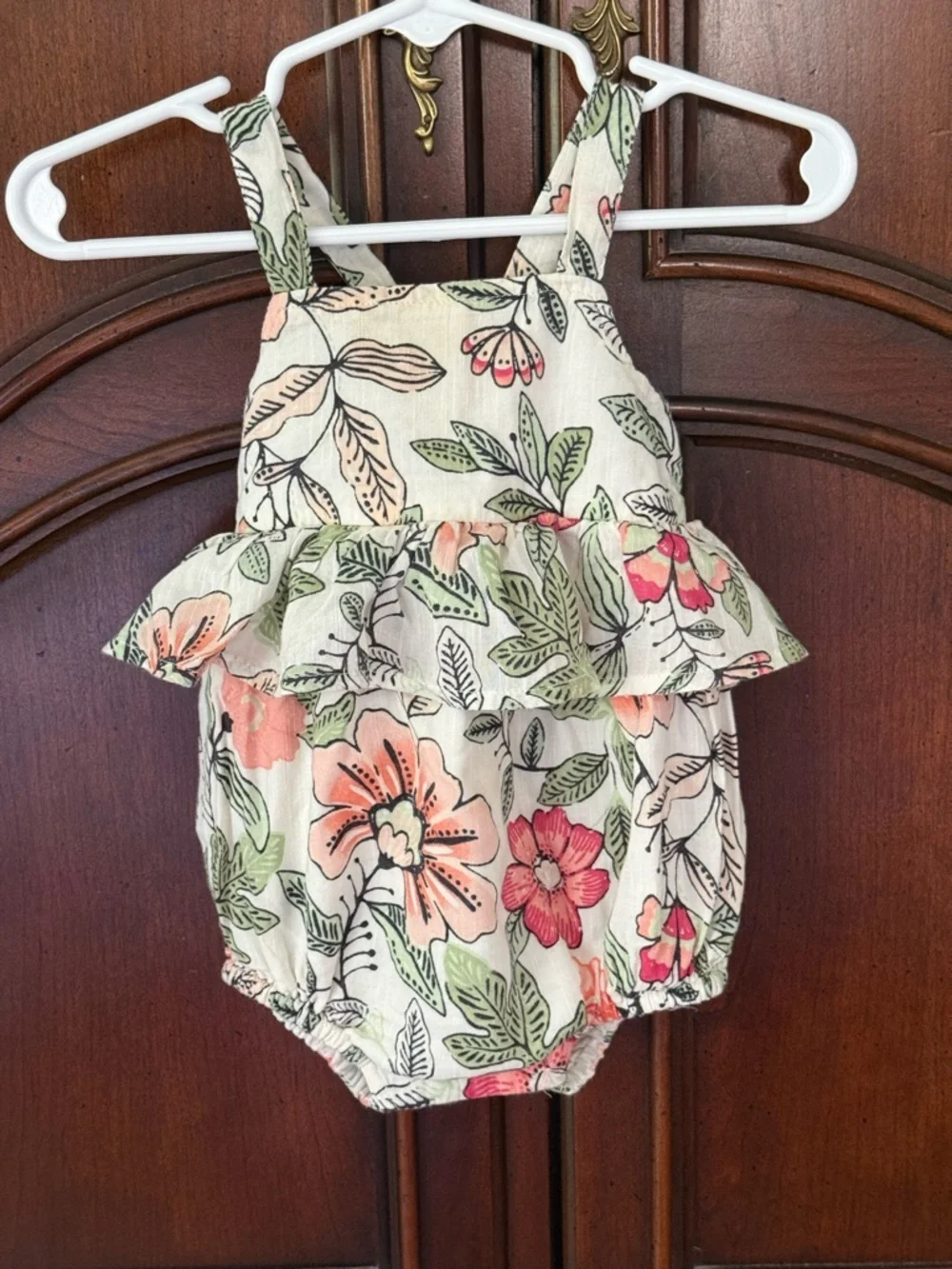 Old Navy Tropical Floral Bubble Romper Ruffle Baby Girl Outfit 6-12M